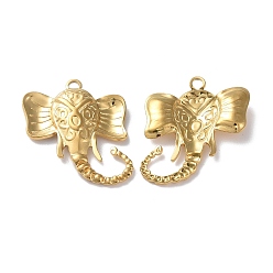 Golden Ion Plating(IP) 304 Stainless Steel Pendants, Elephant Charm, Golden, 31.5x29x3mm, Hole: 2.4mm