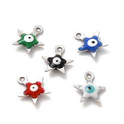 (52) Непрозрачная лаванда 304 эмалированные подвески из нержавеющей стали от сглаза, звезда очарование, цвет нержавеющей стали, разноцветные, 9x8x2 мм, отверстие : 1 мм