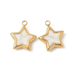 Белый 304 из нержавеющей стали шармы эмали, звезды прелести, ионное покрытие (ip), реальный 18 k позолоченный, белые, 16x13.5x3.5 мм, отверстие : 1.8 мм