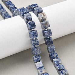 (306FM) Жонкиль матовый с лаймовой подкладкой Натуральное синее пятно нитки из бисера яшмы, кубические, с бисером, 8~8.5x8~8.5x8~8.5 мм, отверстие : 1.2 мм, около 38~39 шт / нитка, 14.96'' (38 см) ~ 15.35'' (39 см)