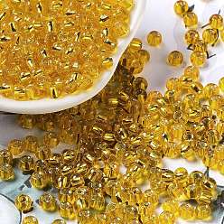 Золотистый Бисер из стекла , серебряная линия, круглое отверстие, круглые, золотые, 4x3 мм, отверстие : 1.2 мм, 6429 шт / фунт