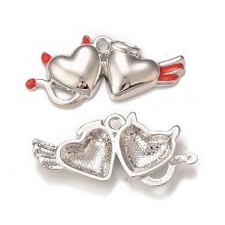 Tomato Rack Plating Alloy Enamel Pendants, Platinum, Double Heart Charm, Tomato, 19x39x4mm, Hole: 2mm