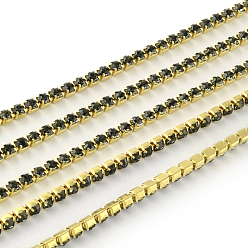 Black Diamond Nickel Free Raw(Unplated) Brass Rhinestone Strass Chains, Rhinestone Cup Chain, 2880pcs rhinestone/bundle, Grade A, Black Diamond, 2.2mm, about 23.62 Feet(7.2m)/bundle