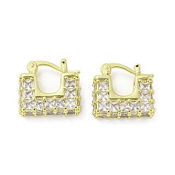 Golden Rectangle Rack Plating Brass with Cubic Zirconia Hoop Earrings, Cadmium Free & Lead Free, Golden, 15.5x5.5mm