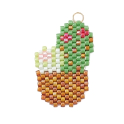 Зеленый Подвески в виде кактусов из стеклянных бус, с 304 кольцами из нержавеющей стали, реальный 18 k позолоченный, зелёные, 29.5x20x2 мм, отверстие : 3 мм