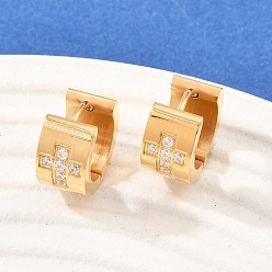 Золотой 304 серьги-кольца из нержавеющей стали с микропаве из прозрачного кубического циркония, накрест, вакуумное покрытие pvd, золотые, 14x7 мм