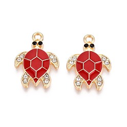 (123L) Белый крем непрозрачный блеск Rhinestone сплава и эмали подвески, черепаха, золотые, огнеупорный кирпич, 21x15x2.2 мм, отверстие : 1.6 мм