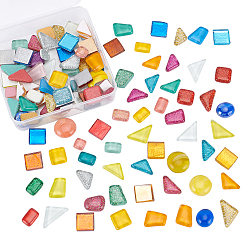 Color mezclado Cabujones de vidrio olycraft, Azulejos de mosaico, para decoración del hogar o manualidades de bricolaje, formas mixtas, color mezclado, 10~25x10~23x5~7 mm, 200g