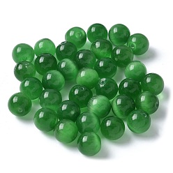 Зеленый Бусины Кошачие Глаза, круглые, за половину пробурено бисера, зелёные, 10 мм, отверстие : 1 мм