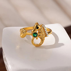 Sea Horse Манжеты из латуни с микро паве кубический цирконий для женщин, темы морских животных, золотые, морской конек, внутренний диаметр: 18 мм