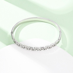 Нержавеющая Сталь Цвет 304 Шарнирные браслеты из нержавеющей стали с микропаве из кубических цирконий для женщин, буква a, цвет нержавеющей стали, внутренний диаметр: 2-3/8x1-7/8 дюйм (5.9x4.7 см)