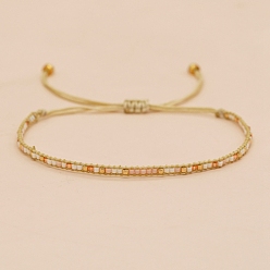 Bisque Bohemian Style Seed Braided Bead Bracelet, Adjustable Bracelet, Bisque, 11 inch(28cm)