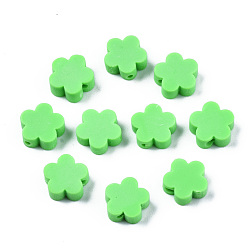 Frühlingsgrün Manuell Polymer Ton Perlen, Blume, Frühlingsgrün, 9.5~10x10x3.5~4.5 mm, Bohrung: 1.6 mm