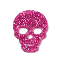 Темно-Розовый Акриловые подвески черепа, темно-розовыми, 44.5x33.5x2.5 мм, отверстие : 1.6 мм