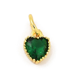Темно-Зеленый Латунные микро проложить кубического циркония подвески, сердце прелести, стойки покрытие, долговечный, с целью перехода в кольце, темно-зеленый, 9x7x3.5 мм