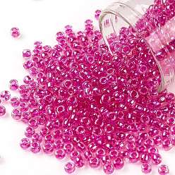 (785) Hot Pink Lined Crystal Rainbow Тохо 8/0 круглые бусины, японский бисер, (785) ярко-розовая кристальная радуга, 8/0, 3 мм, отверстие : 1 мм, Около 222 шт / 10 г