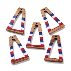 Trapezoid Подвески из непрозрачной полосатой смолы и дерева ореха в честь Дня независимости, полые геометрические прелести, трапециевидные, 37.7x24.5x3.5 мм, отверстие : 2 мм