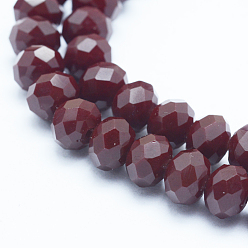 Saddle Brown Faceted Rondelle Glass Beads Strands, Saddle Brown, 8x6mm, Hole: 1mm, about 70pcs/strand, 15.5 inch