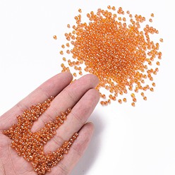 Orange Glass Seed Beads, Trans. Colours Lustered, Round, Orange, 3mm, Hole: 1mm, about 10000pcs/pound