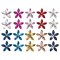 (52) Непрозрачная лаванда 20шт. 10 стили кабошонов из сплава золотистого оттенка, со стеклянными стразами, цветок, разноцветные, 30~31x31~32x6~6.5 мм, 2 шт / стиль