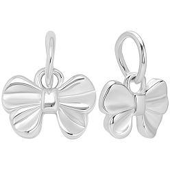 Платинированный 3 шт. 925 подвески-бантики из стерлингового серебра, с 925 штампом и соединительными кольцами, не тускнеет, родий, Реальная платина, 6.5x8.5x1.5 мм, отверстие : 3.5 мм