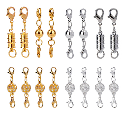 Platinum & Golden Brass & Alloy Rhinestone Magnetic Clasps Converter, with Lobster Claw Clasps, Platinum & Golden, 16sets/box