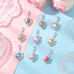 Античный Серебристый & Платиновый Чайник ручной работы из полимерной глины и сплава в тибетском стиле подвесные украшения, с карабин-лобстерами , старинное серебро и платина, 36 мм