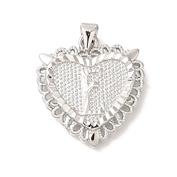 Letter E Стойки обшивки латунные подвески, без кадмия и без свинца, сердце с подвесками в виде буквы az, Письмо E, 24x22x3 мм, отверстие : 5x3.5 мм