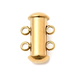 Настоящее золото 18K 304 из нержавеющей стали замок застежки слайд, трубка, ионное покрытие (ip), 2 нитей, 4-луночное, реальный 18 k позолоченный, 15x10x6.5 мм, отверстие : 1.8 мм