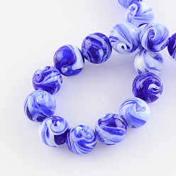 Blue Handmade Lampwork Beads, Round, Blue, 14mm, Hole: 1~2mm