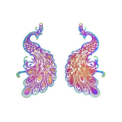 Rainbow Color 304 из нержавеющей стали большие кулоны, гравированные металлические украшения, павлин, Радуга цветов, 58x28x0.3 мм, отверстие : 1.4 мм