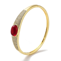 Oval Браслеты на шарнирах из латуни с микропаве и прозрачным фианитом, красные стеклянные браслеты для женщин, реальный 18 k позолоченный, овальные, внутренний диаметр: 2-3/8 дюйм (6 см)