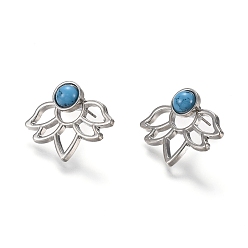 Platinum Alloy Stud Earrings, Front Back Stud Earrings, with Resin and Ear Nuts, Flower, Platinum, 18x25x1.5mm, Pin: 0.8mm
