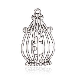 Argent Antique Pendentifs en alliage de style tibétain, cage à oiseaux, argent antique, 34x20.5x2mm, Trou: 2mm