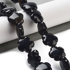 (946F)Морозный цвет внутри  Жонкиль / Непрозрачная зеленая подкладка Нити бусин из натурального черного агата, окрашенные и нагретые, цветок, 16x16x6 мм, отверстие : 1.4 мм, около 25 шт / нитка, 14.57~14.96 дюйм (37~38 см)