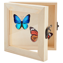 Белый Навахо Демонстрационные витрины для хранения древесины, с железным замком, прозрачные стеклянные подарочные коробки, квадратный, навахо белый, 15.7x15.1x4.9 см