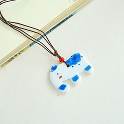 Слон Фарфоровый кулон регулируемый шнур из искусственной кожи ожерелья для женщин, королевский синий, слон, 19.69 дюйм (50 см)