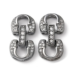 Gunmetal Brass Micro Pave Clear Cubic Zirconia Fold Over Clasps, Cadmium Free & Nickel Free & Lead Free, Gunmetal, 21x10.5x5mm, Hole: 3x1mm