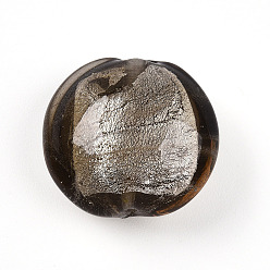 Коричневый Стеклянные бусины, с фольгой внутри, ручная работа, плоско-круглые, кофе, 19~21x10~12 мм, отверстие : 1~2 мм