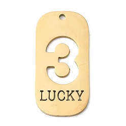 Настоящее золото 18K 304 подвески из нержавеющей стали, овал с цифрой 3 и словом «счастливый», ионное покрытие (ip), реальный 18 k позолоченный, 35x17x1.5 мм, отверстие : 1.8 мм