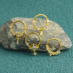 Золотой 4 шт. 4 стили 316l хирургические кольца для носа из нержавеющей стали с прозрачным кубическим цирконием, планета слезинка цветок, золотые, внутренний диаметр: 10 мм, штифты : 1.2 мм, 1 шт / стиль