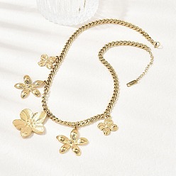 Золотой 304 ожерелья-нагрудники с подвеской в виде цветка из нержавеющей стали для женщин, золотые, 16.14 дюйм (41 см)