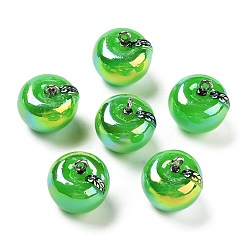 Яблоко Подвески из смолы цвета ab, Подвески-фрукты с железными петлями с платиновым покрытием, яблоко, 17~18x17~17.5 мм, отверстие : 2 мм