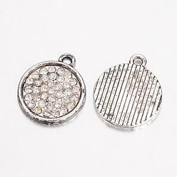 Античное Серебро Марка сплава горный хрусталь подвески, плоско-круглые, античное серебро, 20x17x2 мм, отверстие : 2 мм