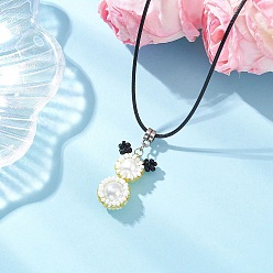 Желтый Ожерелья из вощеного хлопкового шнура с подвеской в виде медведя из круглого стеклянного бисера и стеклянного жемчуга для женщин и мужчин, желтые, 17.68 дюйм (44.9 см)