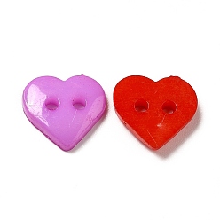 Mixed Color Acrylic Sewing Buttons for Costume Design, Heart Buttons, 2-Hole, Dyed, Mixed Color, 10x10x2mm, Hole: 1mm
