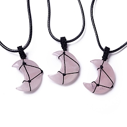 Розовый Кварц Регулируемое ожерелье с подвеской в виде луны из натурального розового кварца, восковой шнур макраме мешочек плетеные украшения из драгоценных камней для женщин, 29.37~29.69 дюйм (74.6~75.4 см)