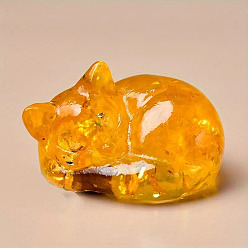 Цитрин Украшение для дисплея спящего кота из смолы, с натуральной цитриновой крошкой внутри статуэток для украшения домашнего офиса, 38x23 мм