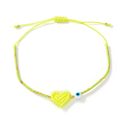 Зеленый Браслеты из бисера и плетеного бисера., плетеные браслеты из полиэфирного шнура для женщин, сердце и сглаз, зелёные, 11.02 дюйм (28 см)