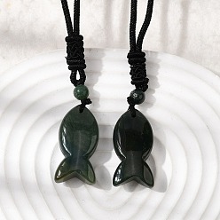 Мосс Агат Подвеска в виде рыбы из натурального мохового агата, ожерелье из черного нейлонового шнура, 28.35 дюйм (72 см)